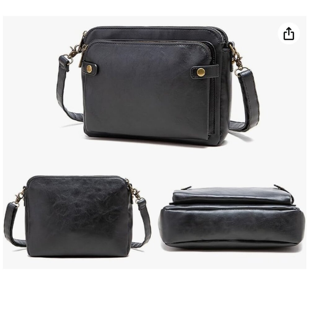 Retro Women Black Bags Faux Leather Bag Small Shoulder Bag with Removable Straps